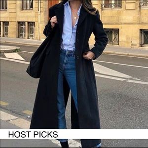 Full Length Black Donnybrook Wool Coat Faux Velvet Trim